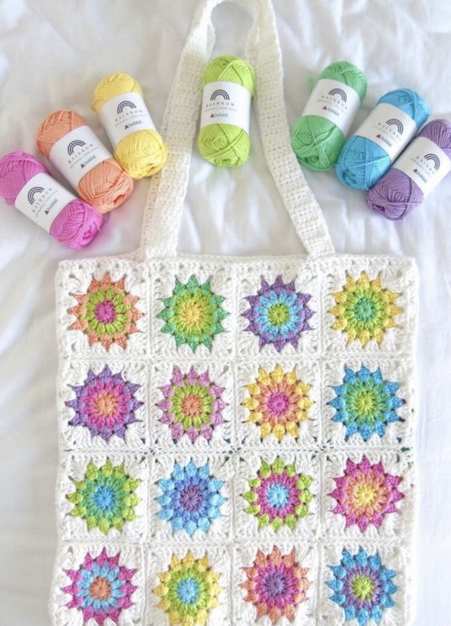 Starburst Summer Crochet Tote Bag