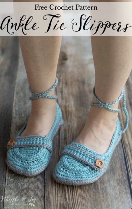 Ankle Tie Crochet Slippers