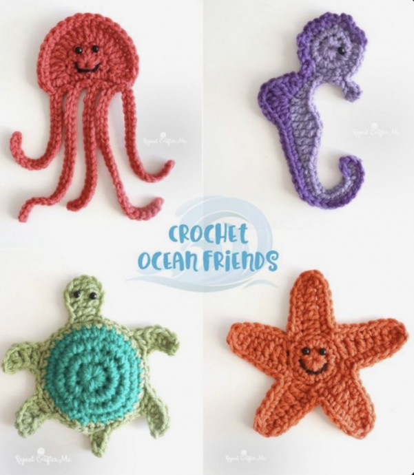 Cool Ocean Friends Crochet Applique