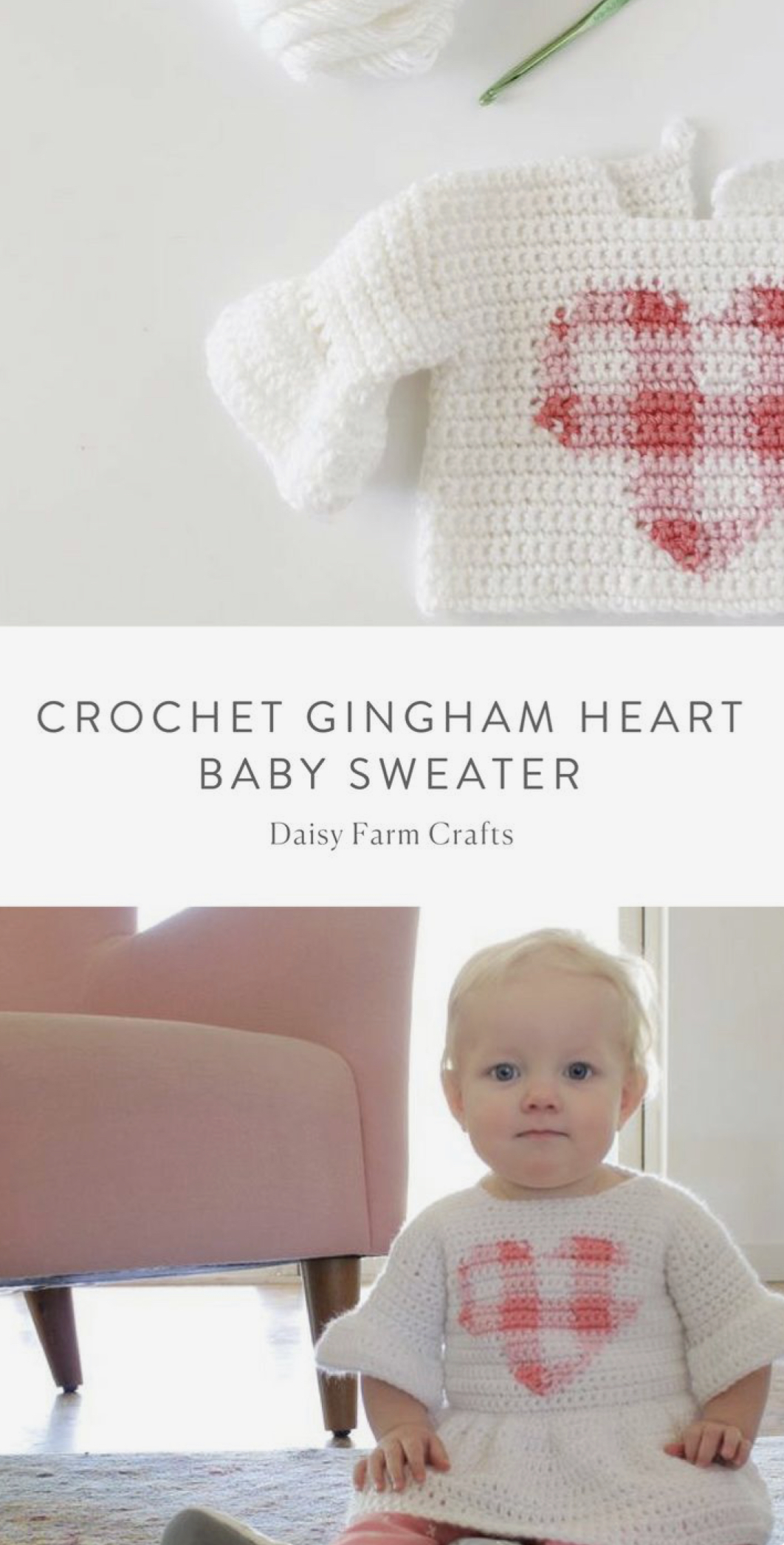 Crochet a Lovely Gingham Heart Baby Sweater FREE CROCHET PATTERN