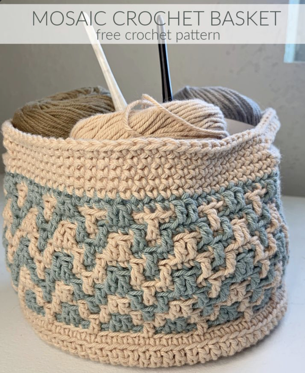 Mosaic Crochet Basket Free Crochet Pattern Craftorator