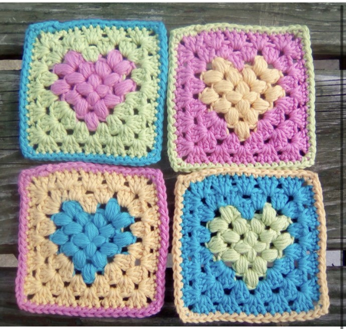 Cute Puff Heart Granny Square