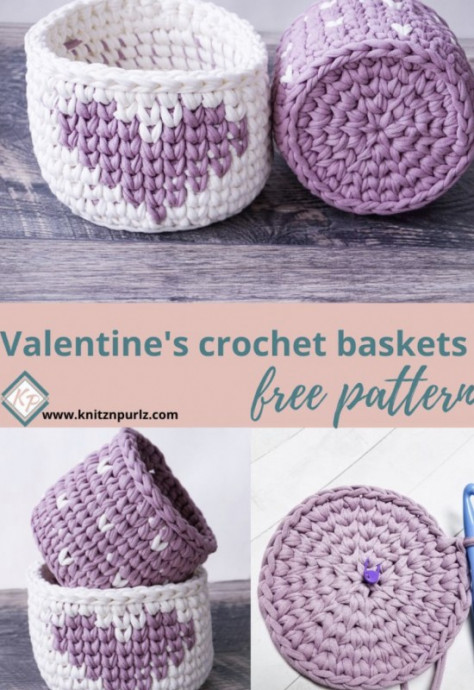 DIY Crochet Heart Baskets