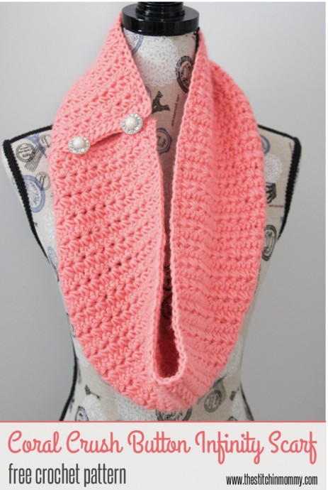 Lovely Coral Crush Button Infinity Scarf