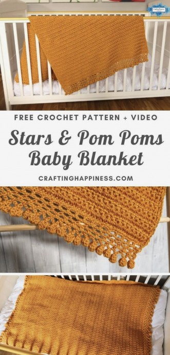 Lovely Stars & Pom Poms Baby Blanket