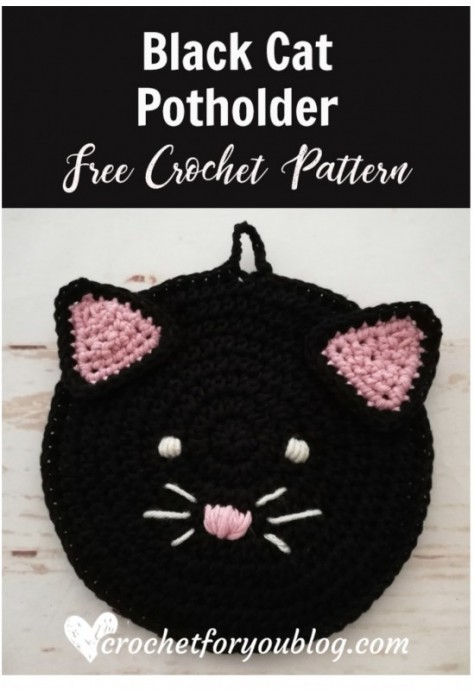 DIY Crochet Black Cat Potholder