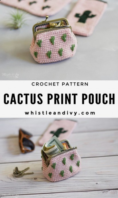 Cactus Crochet Coin Pouch