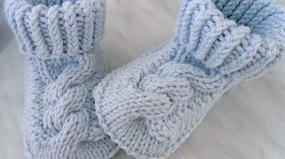 Knit Baby Booties with Cables