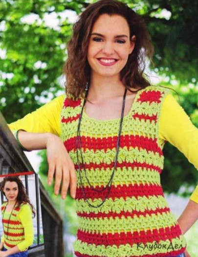 ​Striped Crochet Top in Green and Red Colors