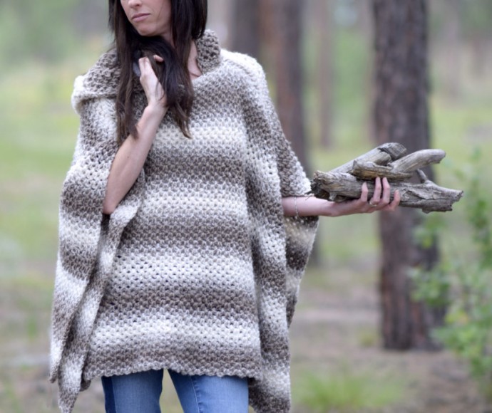 Stripe Poncho with Hood