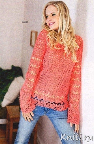 ​Coral Crochet Pullover