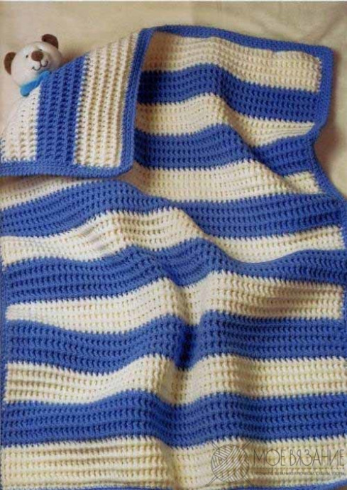 Blue and White Striped Blanket – FREE CROCHET PATTERN — Craftorator