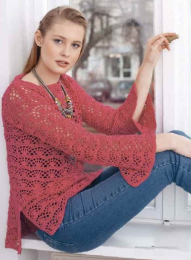 ​Crochet Red Pullover with Cuts