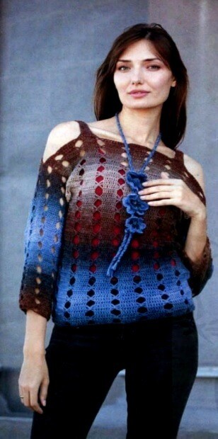 Crochet Pullover with Bare Shoulders