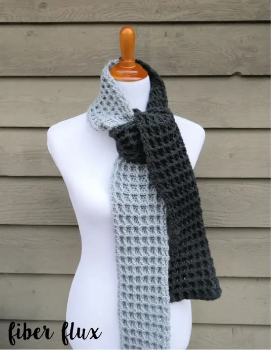 Two Tone Waffle Stitch Crochet Scarf