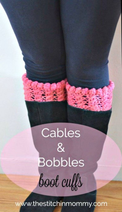 Crochet Cables And Bobbles Boot Cuffs Pattern: