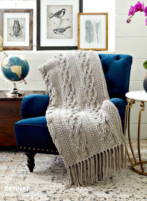 Free Crochet Cable Work Blanket Pattern: