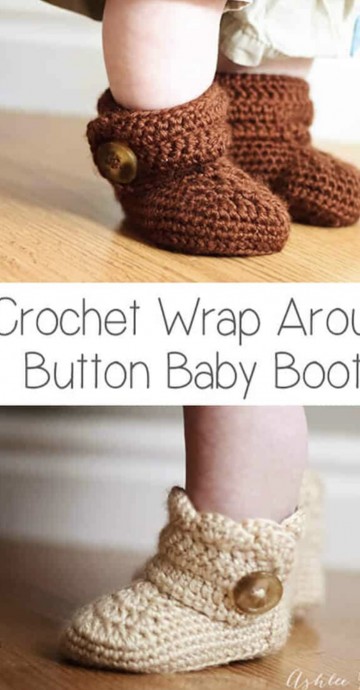 Crochet Wrap Around Button Baby Boots (Free Pattern)