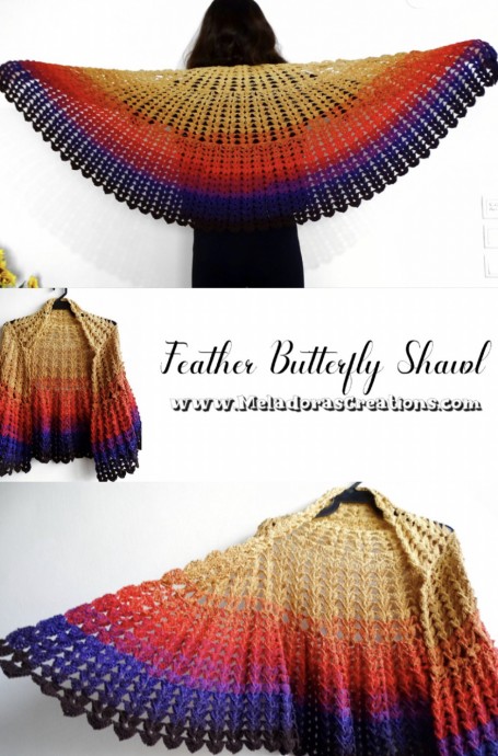 Feather Butterfly Shawl – Free Crochet pattern