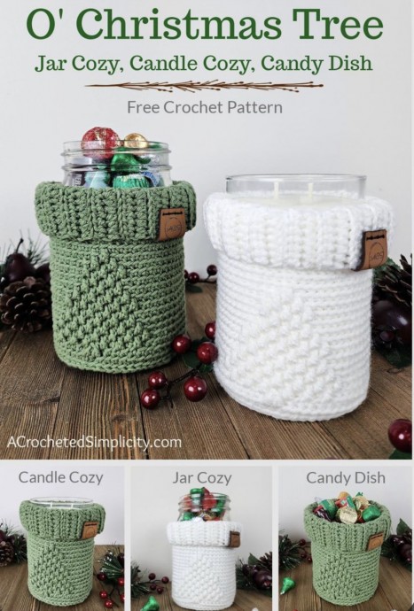 Christmas Tree Crochet Mason Jar Cozy