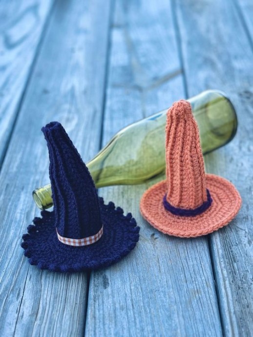 Crochet Witch Hat Wine Bottle Toppers