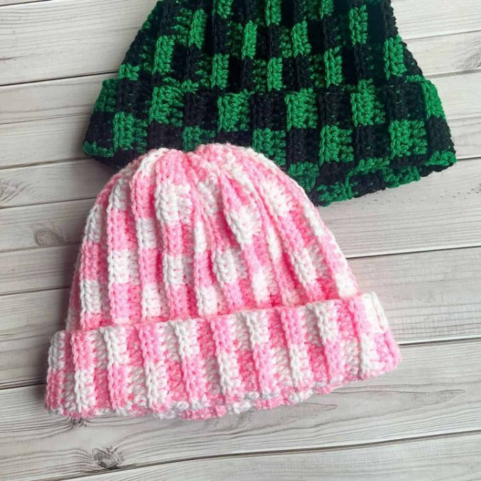 Crochet Checkered Beanie