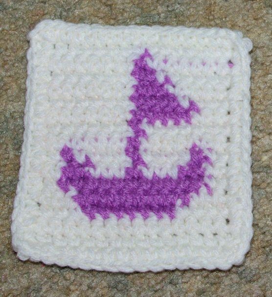 Crochet Row Count Sailboat Coaster