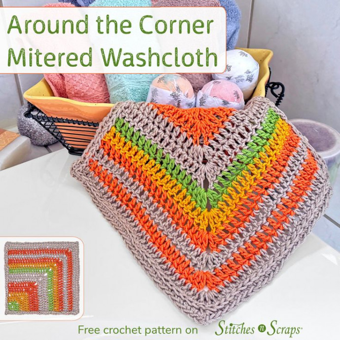 Crochet Around the Corner Mitered Square Washcloth