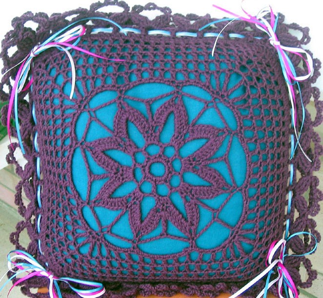 Crochet Flower Filet Pillow Cover