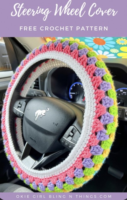 Free Granny Stripe Steering Wheel Cover Crochet Pattern