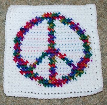 Crochet Row Count Peace Sign Afghan Square