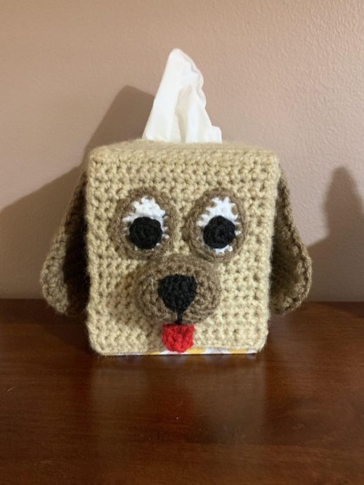 Crochet Dog Tissue Box Cover