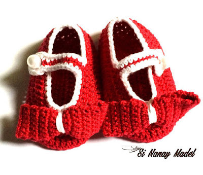 Crochet Red Ribbon Baby Shoes