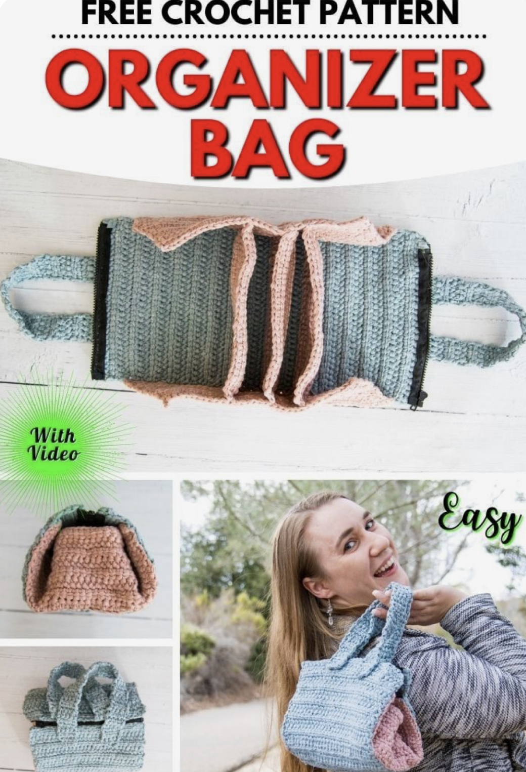 Crochet Organizer Bag with Pockets and Zipper FREE CROCHET PATTERN