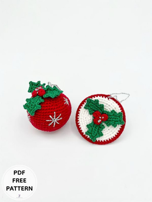 Crochet Holly Bauble Ornament