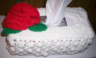 Crochet Red Roses Bath Set Tissue Box Cover