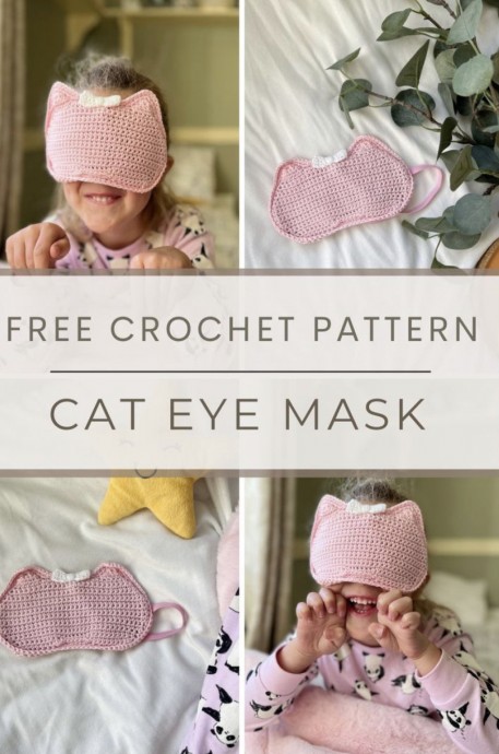 Crochet Eye Mask with Cat Ears and Bow (Free Pattern)