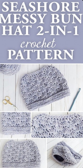 Free Crochet Pattern: Seashore Messy Bun Hat