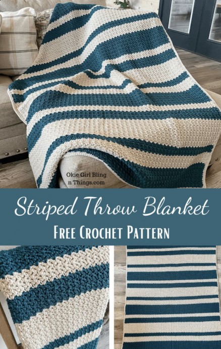 Striped Wattle Stitch Large Blanket Free Crochet Pattern