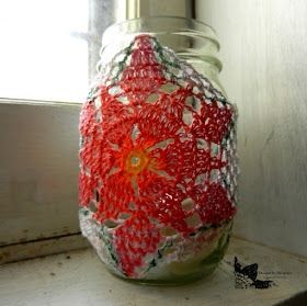 Crochet Poinsettia Jar Cozy