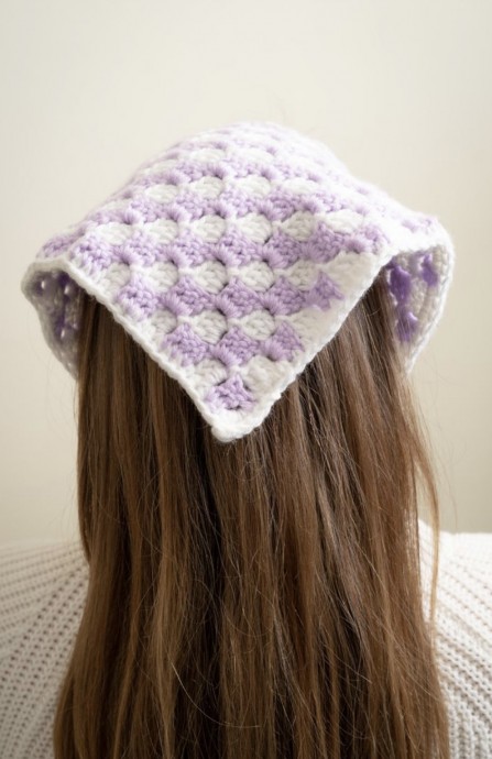 Crochet Checkered Triangle Hair Scarf Pattern (Free)