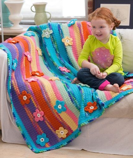 Crochet Stripes & Flowers Throw