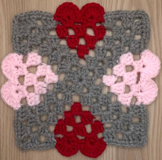 Crochet Granny Square Heart Themed Mat