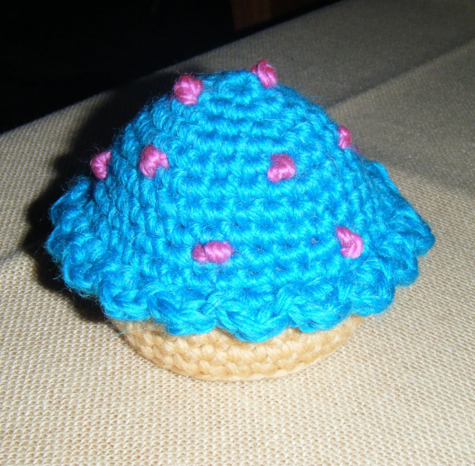 Crochet Blueberry Frosted Cupcake Pincushion