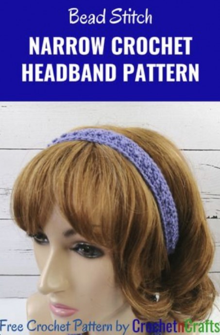 Free Bead Stitch Narrow Crochet Headband Pattern