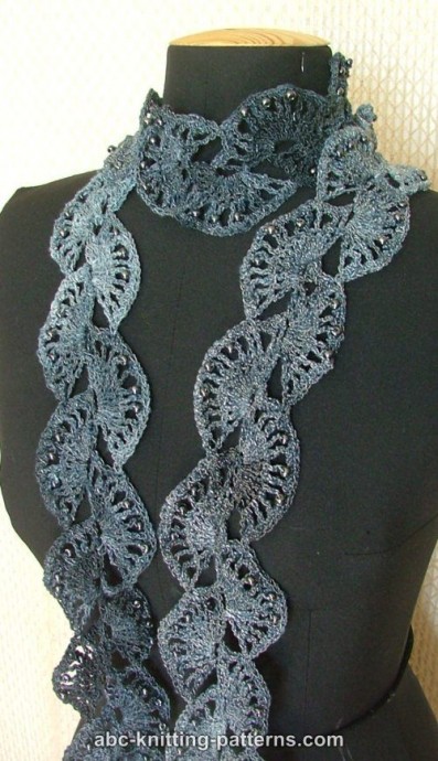 Crochet Elegant Ribbon Lace Scarf with Beads