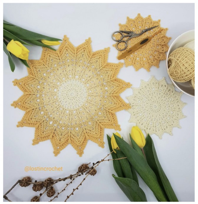 Free Crochet Pattern: Ray of Sunshine Coaster and Mandala