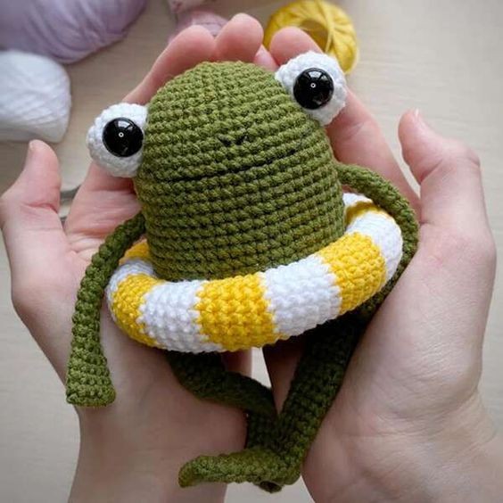 Crochet Frog Wearing Lifebuoy Crochet Pattern