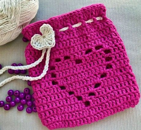 Crochet Drawstring Heart Giftbag