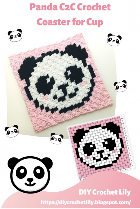 Panda C2C Crochet Cup Coaster (Free Pattern)